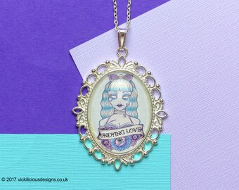 Undying Love Zombie Tattoo Handmade Glass Cabochon Silver Necklace