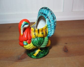 Vintage Ceramic Turkey Planter, Fall Autumn, Thanksgiving