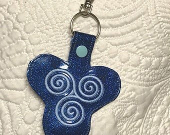 Fidget Spinner Holder / Case - Blue Swirl Embroidery Design - Tri Spinner Holder - Zipper pull