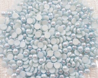 100pcs - 6mm Light Blue Flatback Pearls Decoden PRL106