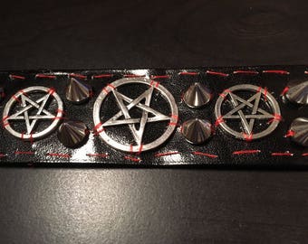 Inverted pentacle pentagram cuff with spikes studs bracelet Satanism