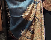 Nemesis Vintage teal blue Paisley Brocade Pashmina Scarf Wrap shawl