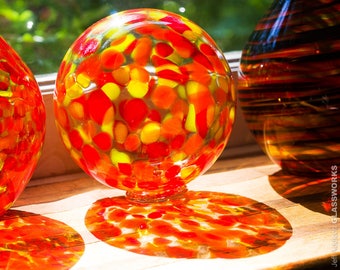 Blown Glass Float with Large Transparent Hot Color Dots - Smaller Second