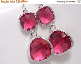 SALE Glass Earrings, Fuschia Earrings, Fuchsia Earrings, Pink Earrings, Wedding, Bridesmaid Earrings, Bridal Earrings Jewelry, Bridesmaid Gi