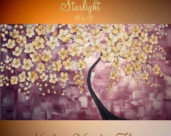 SALE Mixed Media Oil gallery canvas Abstract Original 48" signature palette knife florals impasto painting by Nicolette Vaughan Horner