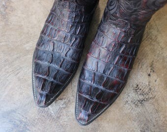 7 1/2 D / lucchese Alligator Tail Boots / Oxblood Leather Cowboy Boots / Women's Size 9 / Exotic leather