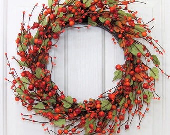 Storm Door Wreath - Fall Wreath - Orange Berry Wreath - Fall Door Decor - Pip Berry Wreath - Autumn - Thanksgiving - Farmhouse Front Door