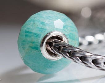 Gemstone Amazonite faceted bead fits charm bracelets small core