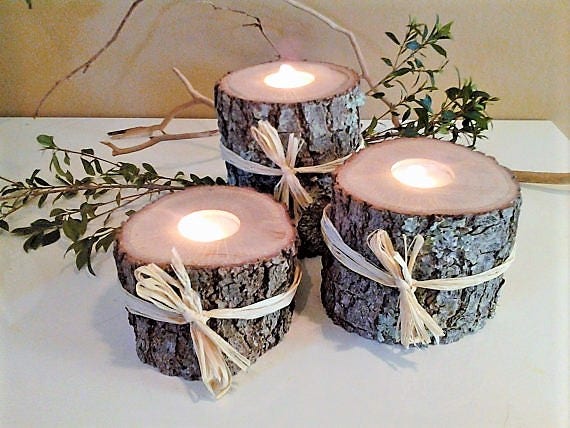 3 Large Wood tree branch candles Log candles Rustic