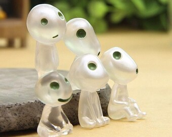 Lot of 5 studio GHIBLI Princess Mononoke Forest Spirit Elf Kodama glow in dark terrarium miniature