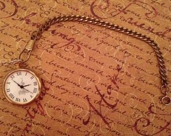 Vintage Ladies Pocket Watch & Chain- gold filled, works well