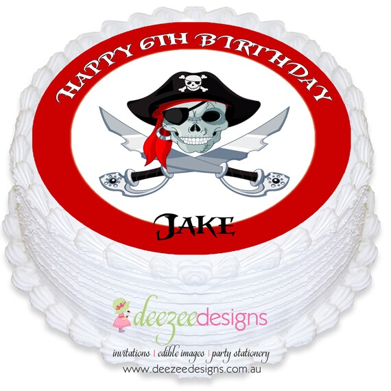 Pirate Skull Round Edible Icing Cake Topper PRE CUT