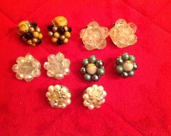 5 Pair Lot Of Vintage 50’s/60’s Cluster Clip Back Earrings