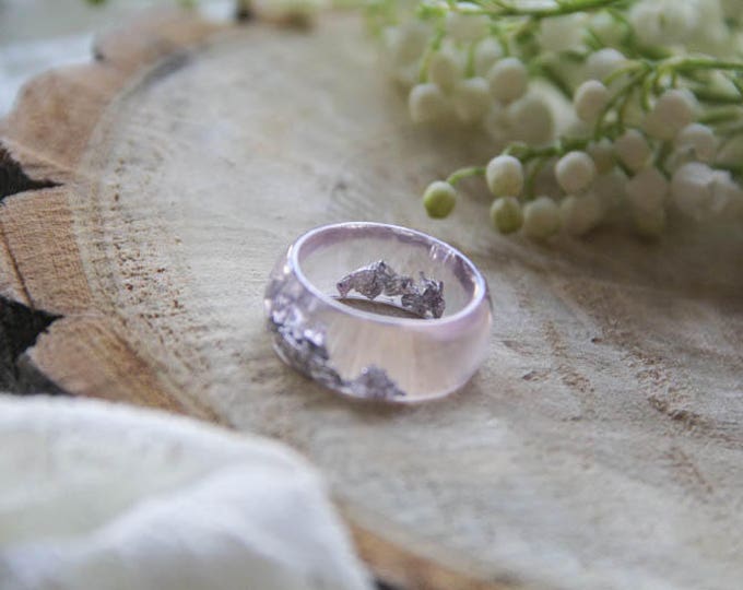 Baby Pink Resin ring, Silver flakes resin ring, transparent ring, big size resin ring, anniversary ring, engagement ring, romantic ring