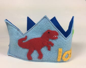 Personalized Felt Birthday Crown ||Dinosaur Crown || Dinosaur Birthday ||T Rex Birthday || Smash Cake