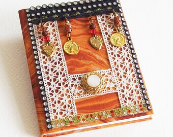 Carnet de Note Ethnique Bollywood - Relié, pages blanches, couverture marbling - Confection fait main - Création d'artiste en pièce unique