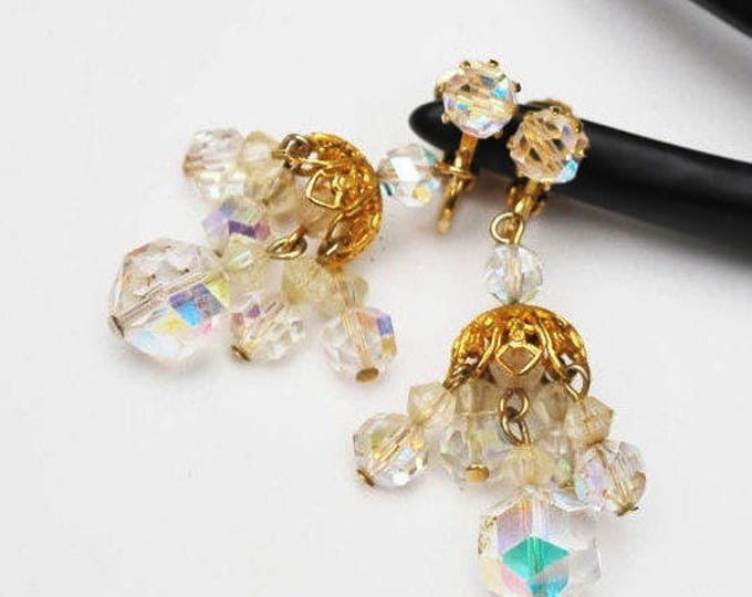 Crystal Earrings - AB Crystal Chandelier - clip on Dangle earrings - Wedding Bride