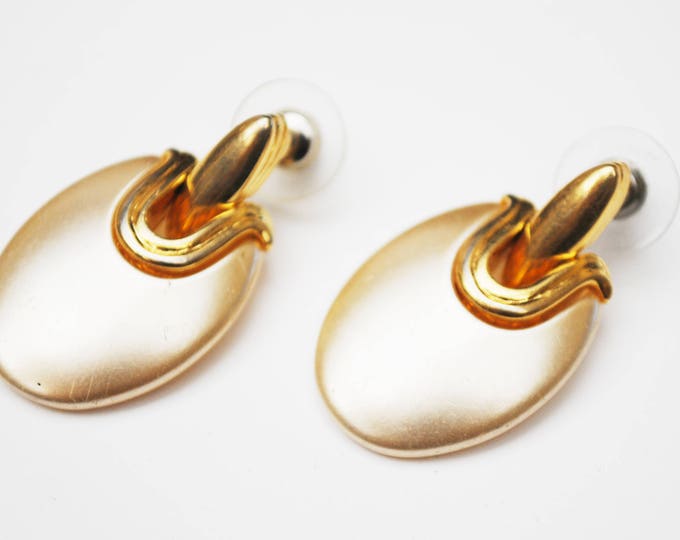 Napier earrings - Gold Pearl white dangle - Door Knocker - articulate pierced earrings