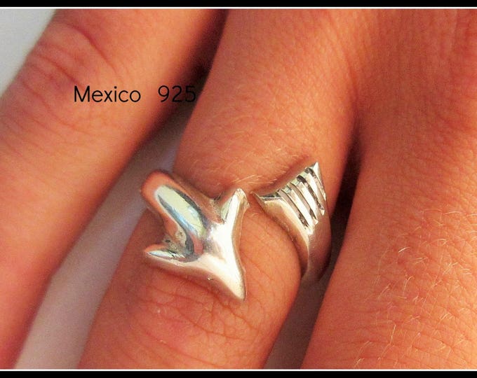 Sterling Cuff Ring - Silver Dolphin - Mexico Signed -Arrow ring