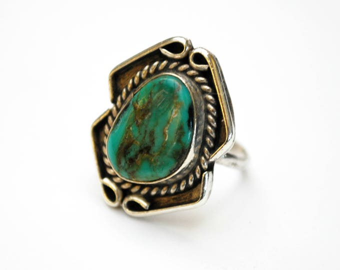 Sterling Blue Turquoise Ring - size 6 3/4 - native American- Old Pawn - southwestern