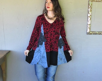 M/L Boho Recycled Tunic Patchwork Top Gypsy Top Bohemian Top