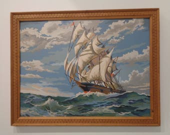 Vintage Paint by Number Sailing Ship,Ocean Scene,Water Scene,Beach House Decor,