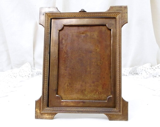 Antique French Gold Gilt Brass Portrait Frame, Metal 19th Century Free Standing Picture Frame Made in France, Shabby Chateau Cottage Chic