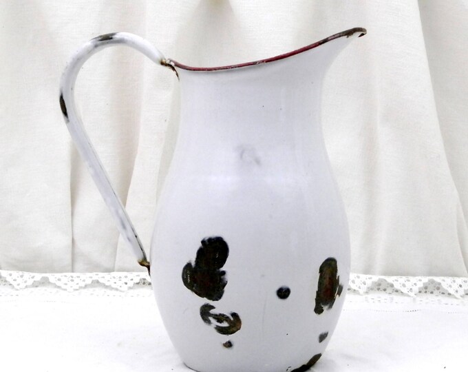 Antique Chippy Enamelware Pot Bellied Pitcher from France, Enamel Jug / Vase, French Rustic Shabby Chateau Cottage Chic, Country Decor Antique Chippy Enamelware Pot Bellied Pitcher from France, Enamel Jug / Vase, French Rustic Shabby Chateau Cottage Chic, Country Decor