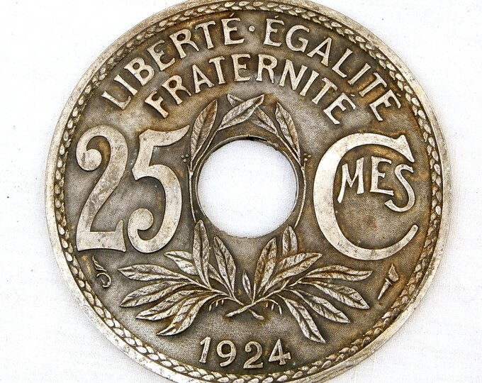 2 Vintage Cast Metal Coasters for Wine Bottles Shaped as 1924 French Coins with Original Box, Retro Coin Coaster from France, Dinner Party 2 Vintage Cast Metal Coasters for Wine Bottles Shaped as 1924 French Coins with Original Box, Retro Coin Coaster from France, Dinner Party