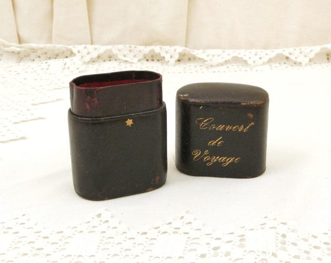 Antique French Victorian Leather Box For Traveling Cutlery with Gold Gilt Lettering, Couvert de Voyage, Vintage Camping from France, Curios