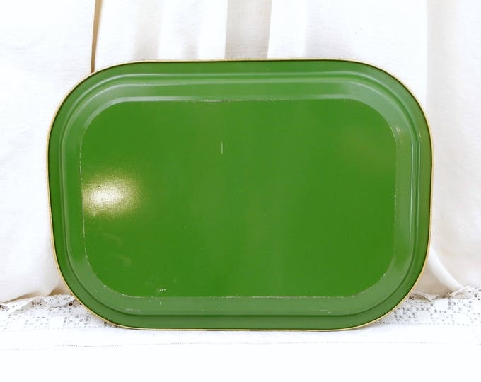 Vintage 1930s Metal Serving Tray Souvenir of Paris with Eiffel Tower View of the River Seine and the City Green and Gold Edge