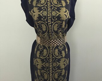 Vintage 1960s Grecian Goddess Dress / 60s Embroidered Grecian Tunic Dress / Amazing Vintage Grecian Cotton Dress