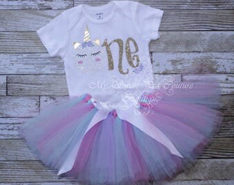 Unicorn First Birthday Tutu Outfit- Cake Smash Outfit- 1st Birthday Outfit- Unicorn Birthday- 1st Birthday Outfit- One- Unicorn Party