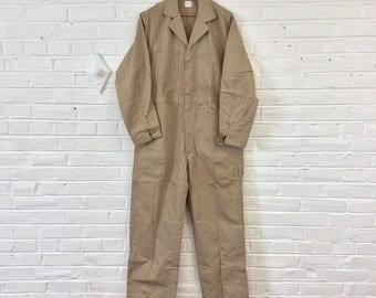 Vintage 1950s NOS Men's Tan HBT Coveralls. Size 38
