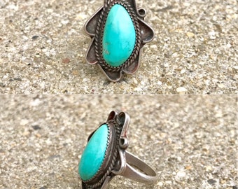 old pawn Native American sterling silver turquoise vintage southwestern Navajo boho ring size 6.25