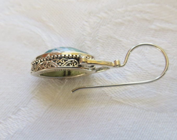 Sajen Aquamarine Earrings, Sterling Silver Pierced Earrings, Bali Style, Beach Wedding, Vintage Jewelry