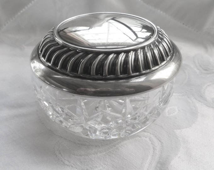 Waterford Powder Jar, Lismore, Silverplate Top, Vintage Vanity Jar, Vanity Accessories