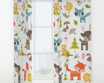 Animals Curtains, Woodland Animals Window Curtains, Animals Drapes, Kids Curtain, Forrest Curtain, Curtain Panels, Childrens curtains, woods