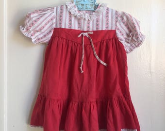 VTG JC Pennys Toddler Time Red White Dress Sz 3-4T