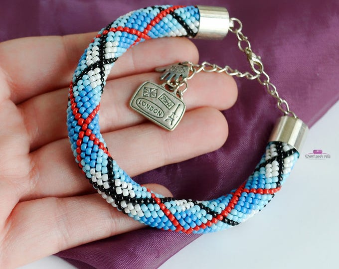 Plaid bracelet, Scottish bracelet, tartan bracelet, beaded bracelet, Seed bead crochet, rope bracelets, Beaded jewelry, jeans bracelets