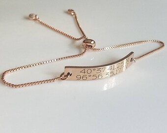 Name Bracelet - Rose Gold Jewelry - Adjustable - Bolo Bracelet - Personalized Bar Bracelet - ID Bracelet - Customized - Friendship Bracelet