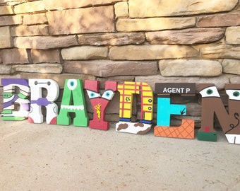 Wooden letters toy story themed initails, name, one letter or number available painted letters
