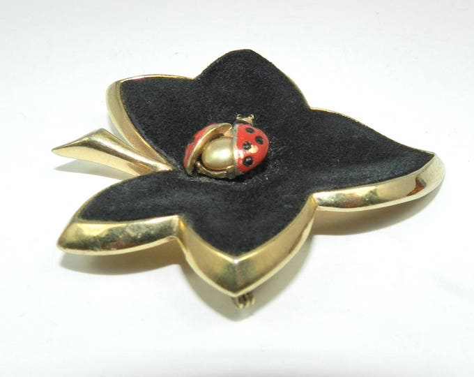 Signed Marcel Boucher Brooch, Boucher Ladybug Brooch Pin, Boucher Leaf Jewelry Jewellery, Vintage Fashion, Collectible Signed Brooch