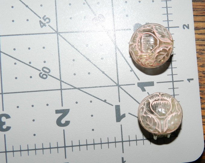 ALICE CAVINESS Signed Clear and Pink Floral Molded Resin Clip Earrings, Alice Caviness Costume Jewelry, High End Collectible Vintage, Gift