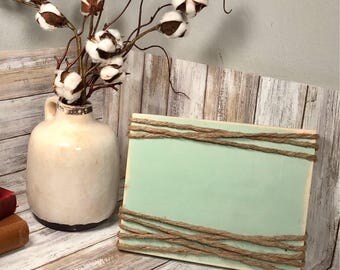 Rustic Picture Frame - 4x6 Picture Frame- Painted Wood Block - Burlap and Twine Frame - Wedding Gift - Wedding centerpiece - Shower gift