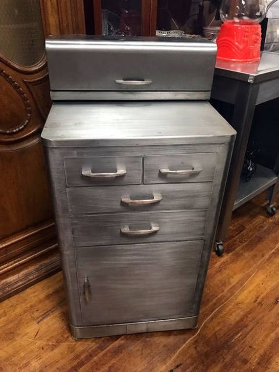 Industrial dental cabinet mid century modern brushed steel