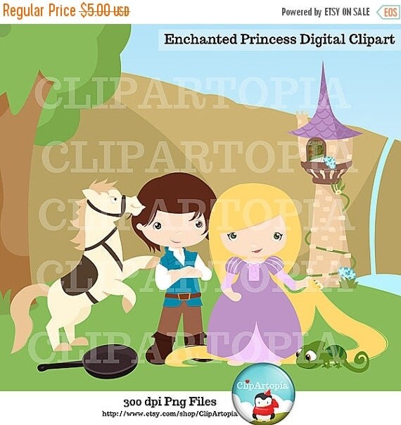 50% OFF SALE Enchanted Princess Digital Clipart / Cute Princess por Personal and Commercial Use / INSTANT Download Il_570xn