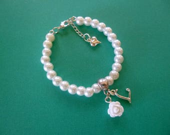 Personalized Flower Girl Bracelet, Pearl Flower Girl Bracelet, Personalized Pearl Flower Girl Bracelet, Personalized Childrens Jewelry, Gift