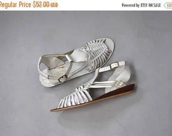 SHOP SALE 1980's white leather huarache wedge sandals • size 9