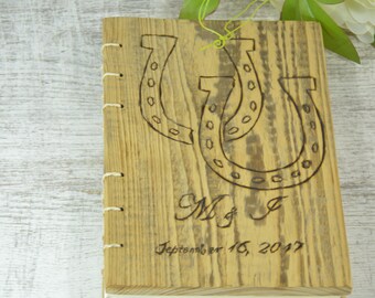 WEDDING GUEST BOOK Wood Rustic Horseshoe Lucky